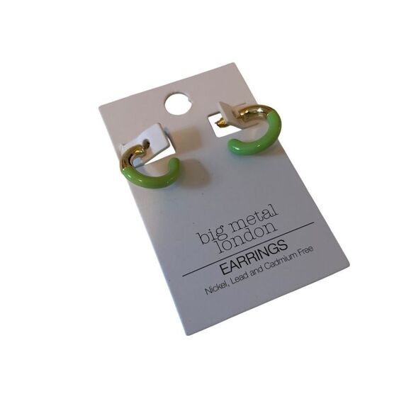 Big Metal London Gold & Lime Green Hoop Earrings. Perfect size for everyday wear - Picture 2 of 6